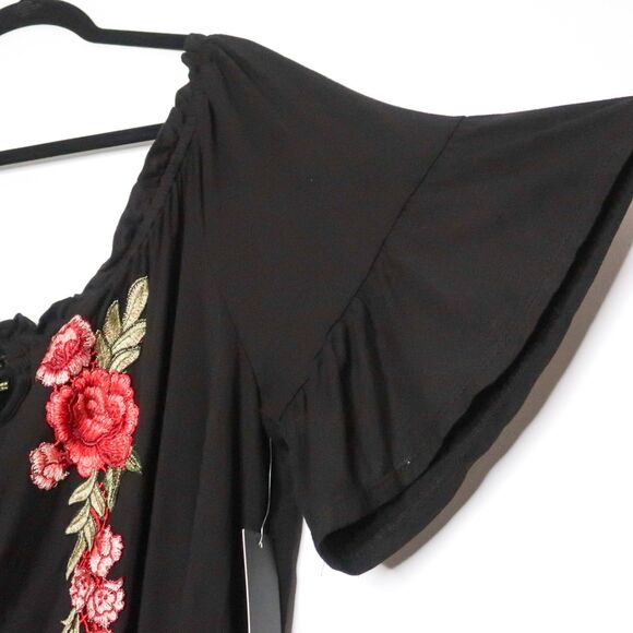 Always Indigo Womens Blouse Plus Size 3X Black Floral Rose Boho Peasant Romantic - Picture 10 of 10